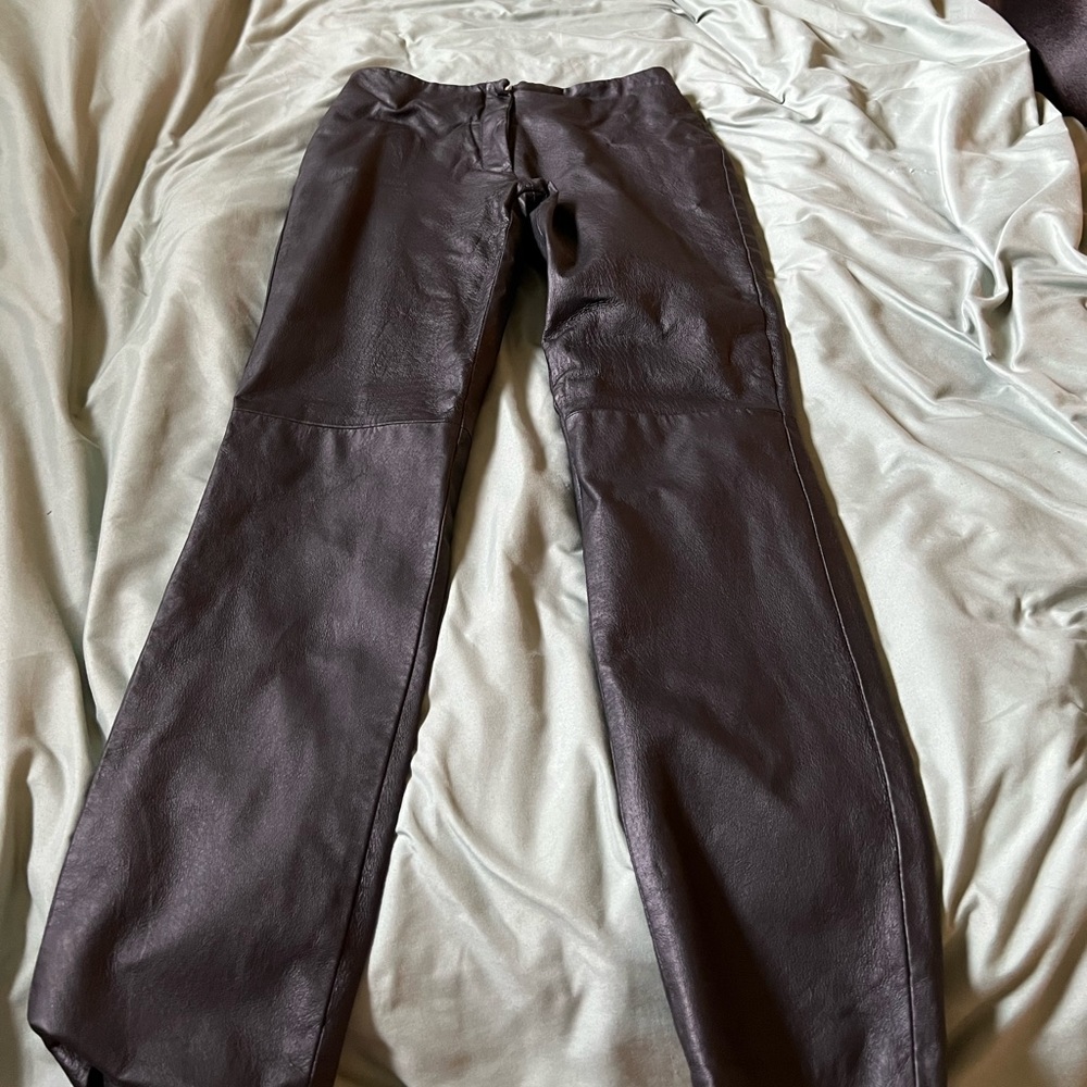 Leather straight leg pants